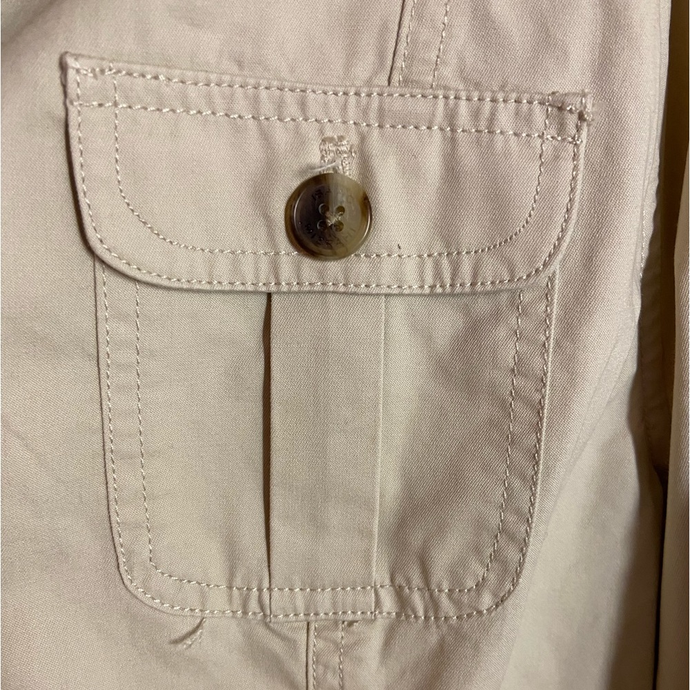ISSAC MIZRAHI Khaki Button Down Utility Jacket 4 Button Pockets Women’s Size L - Picture 4 of 7
